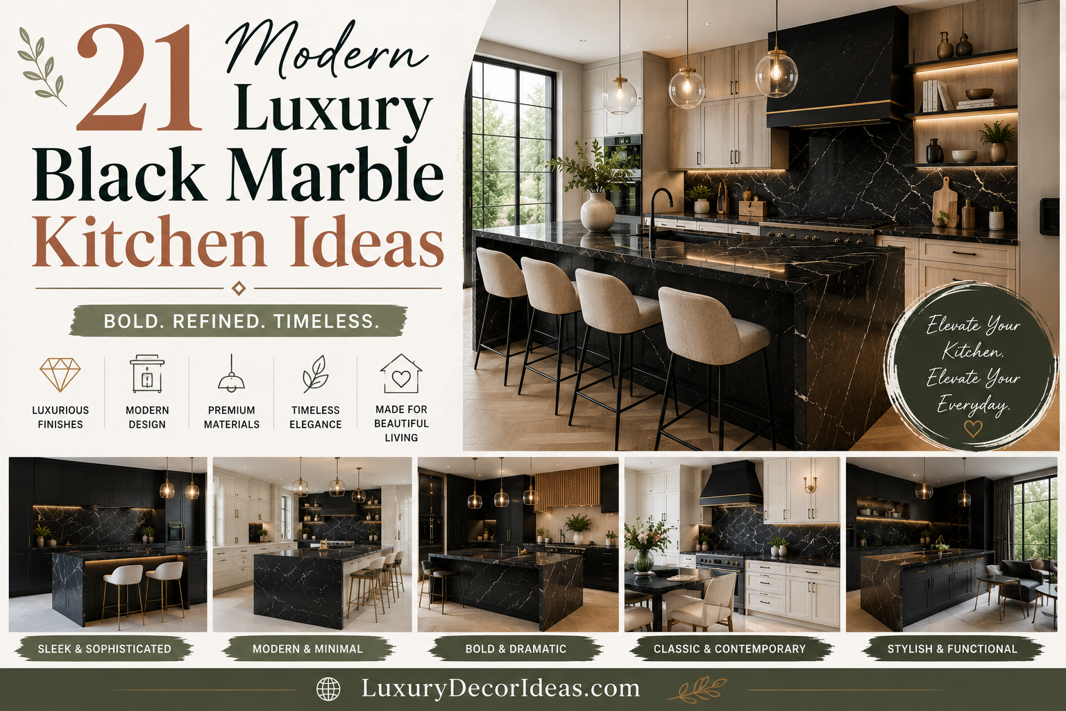 21 Modern Luxury Black Marble Kitchen Ideas